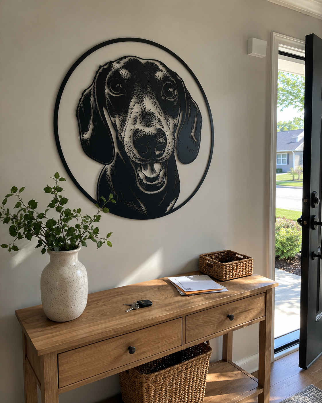 MetalPetCo custom pet portrait displayed in a customer home