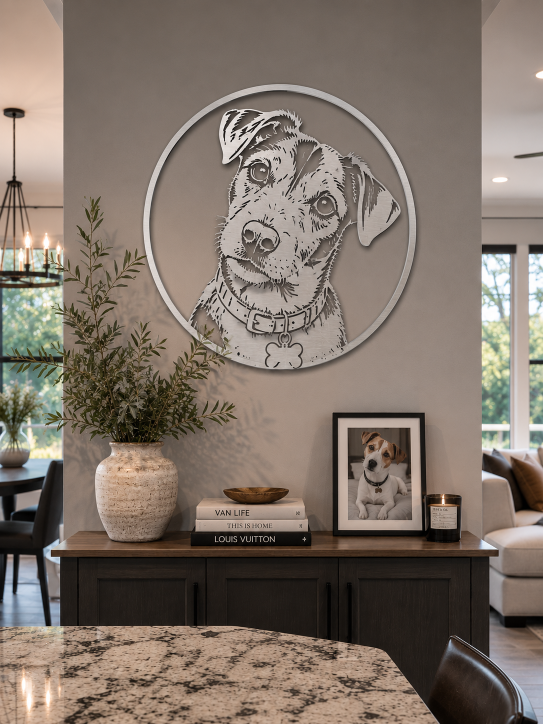MetalPetCo custom pet portrait displayed in a customer home