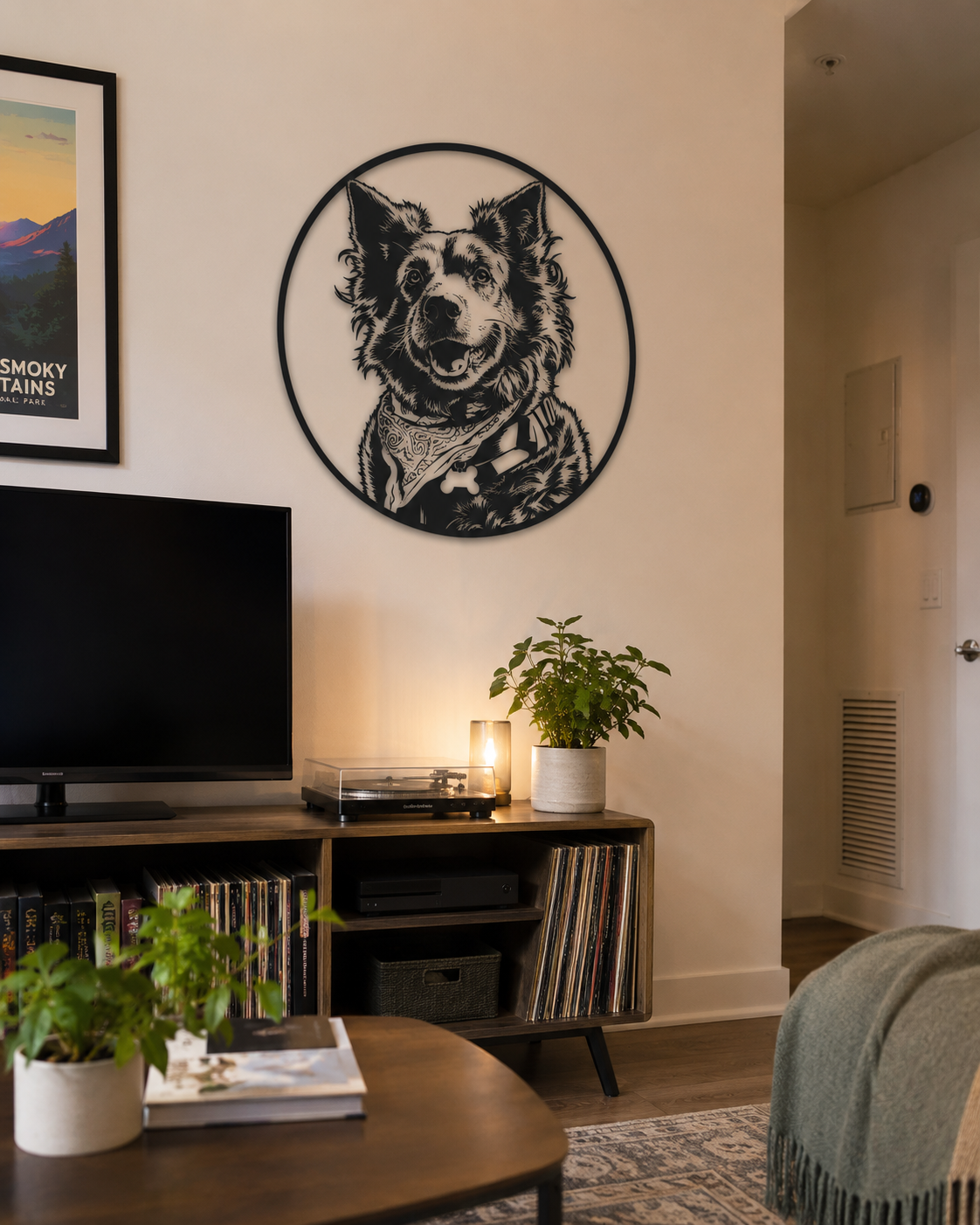 MetalPetCo custom pet portrait displayed in a customer home