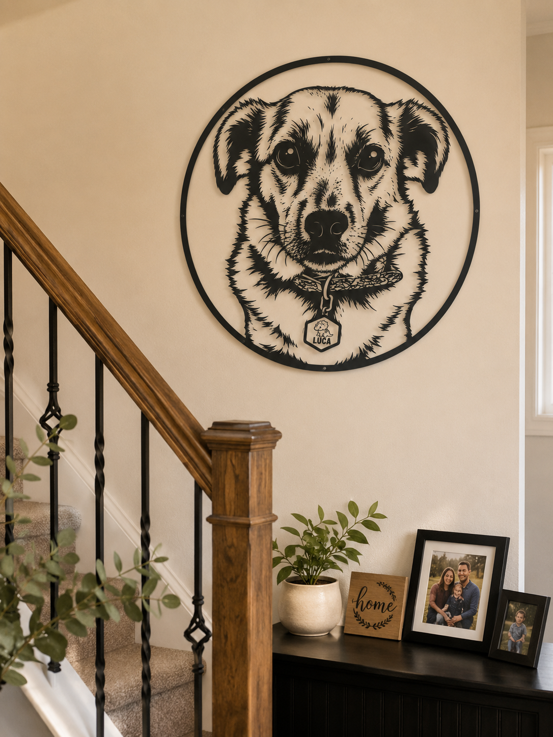 MetalPetCo custom pet portrait displayed in a customer home