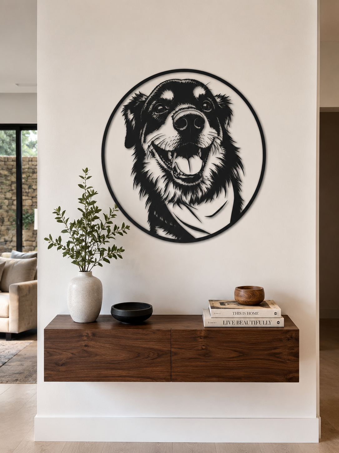 MetalPetCo custom pet portrait displayed in a customer home