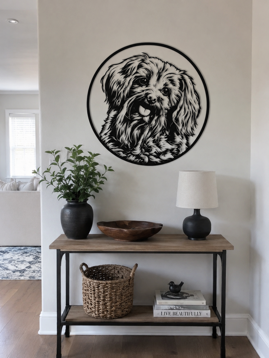 MetalPetCo custom pet portrait displayed in a customer home