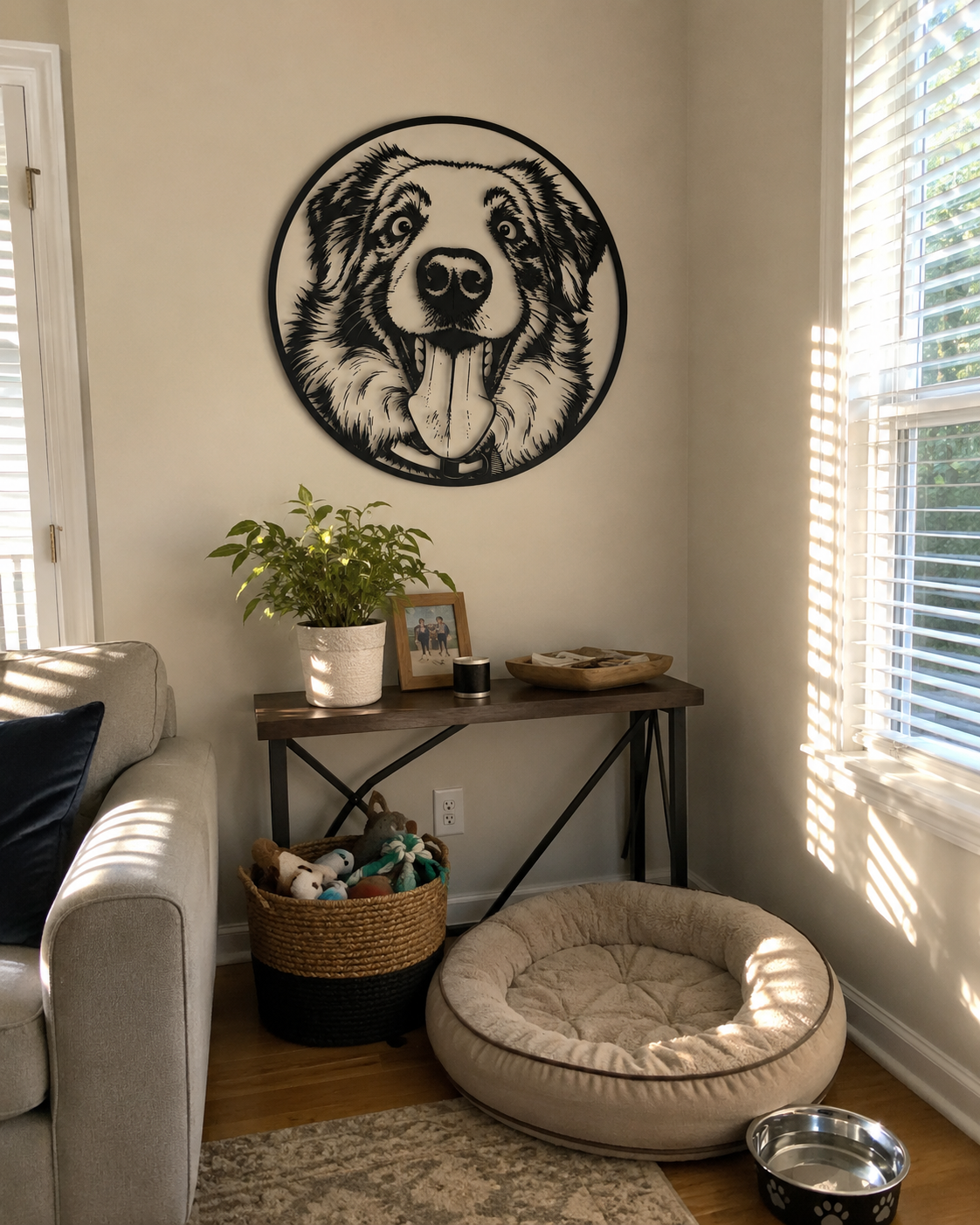 MetalPetCo custom pet portrait displayed in a customer home