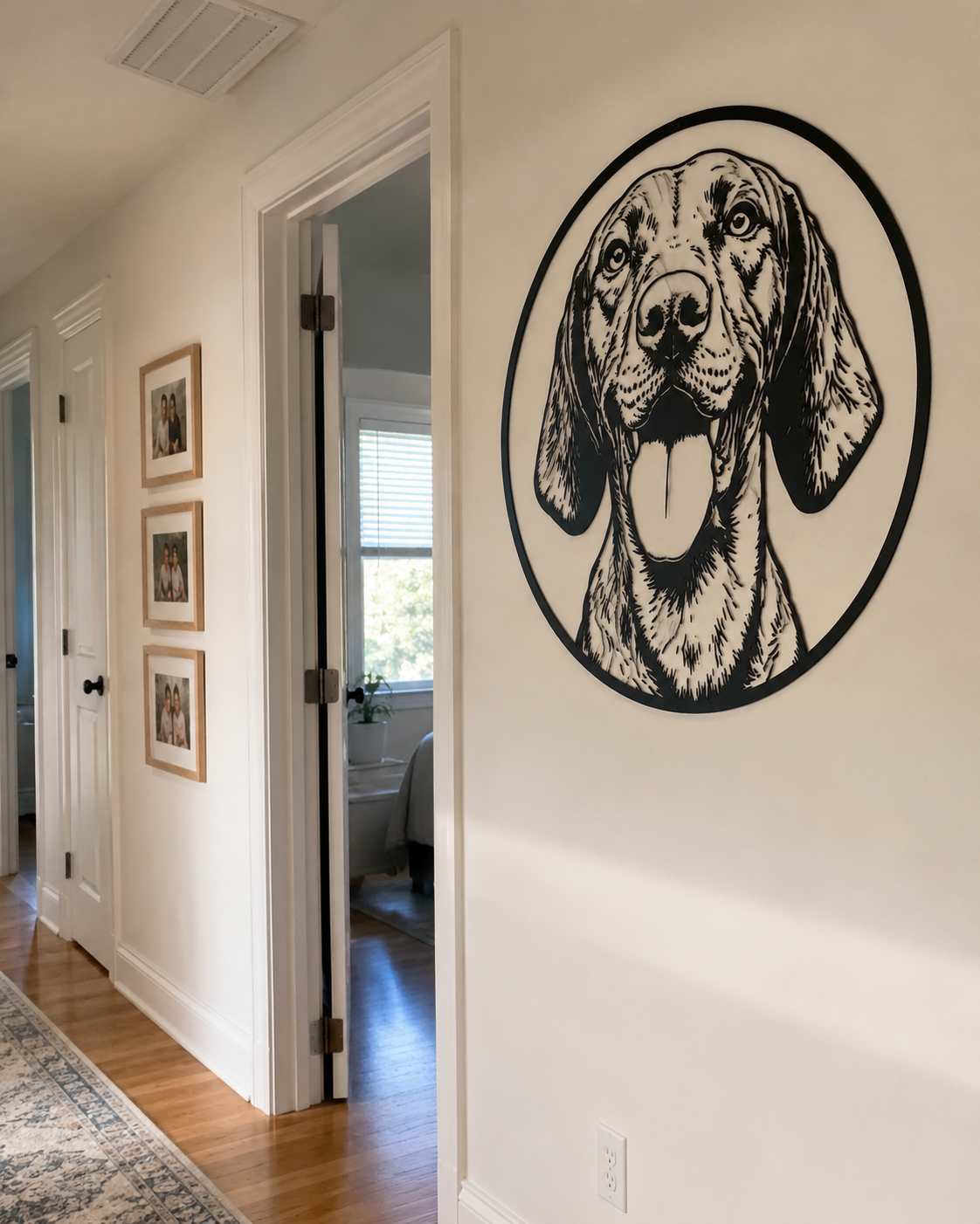 MetalPetCo custom pet portrait displayed in a customer home