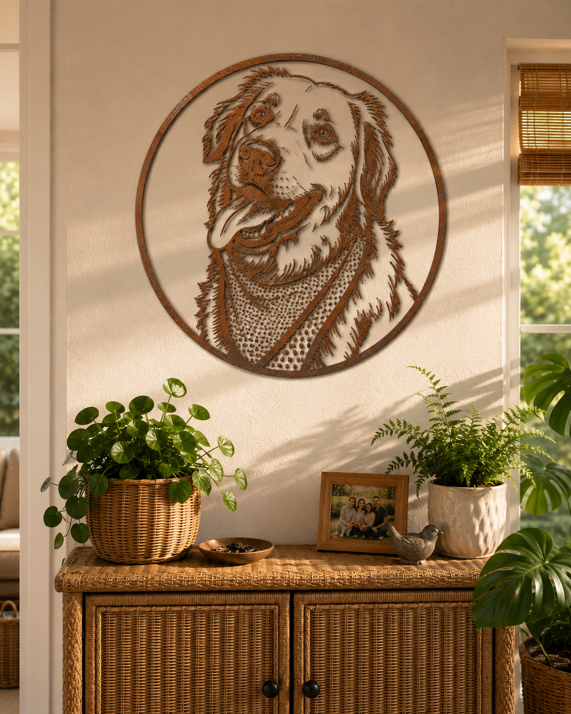 MetalPetCo custom pet portrait displayed in a customer home