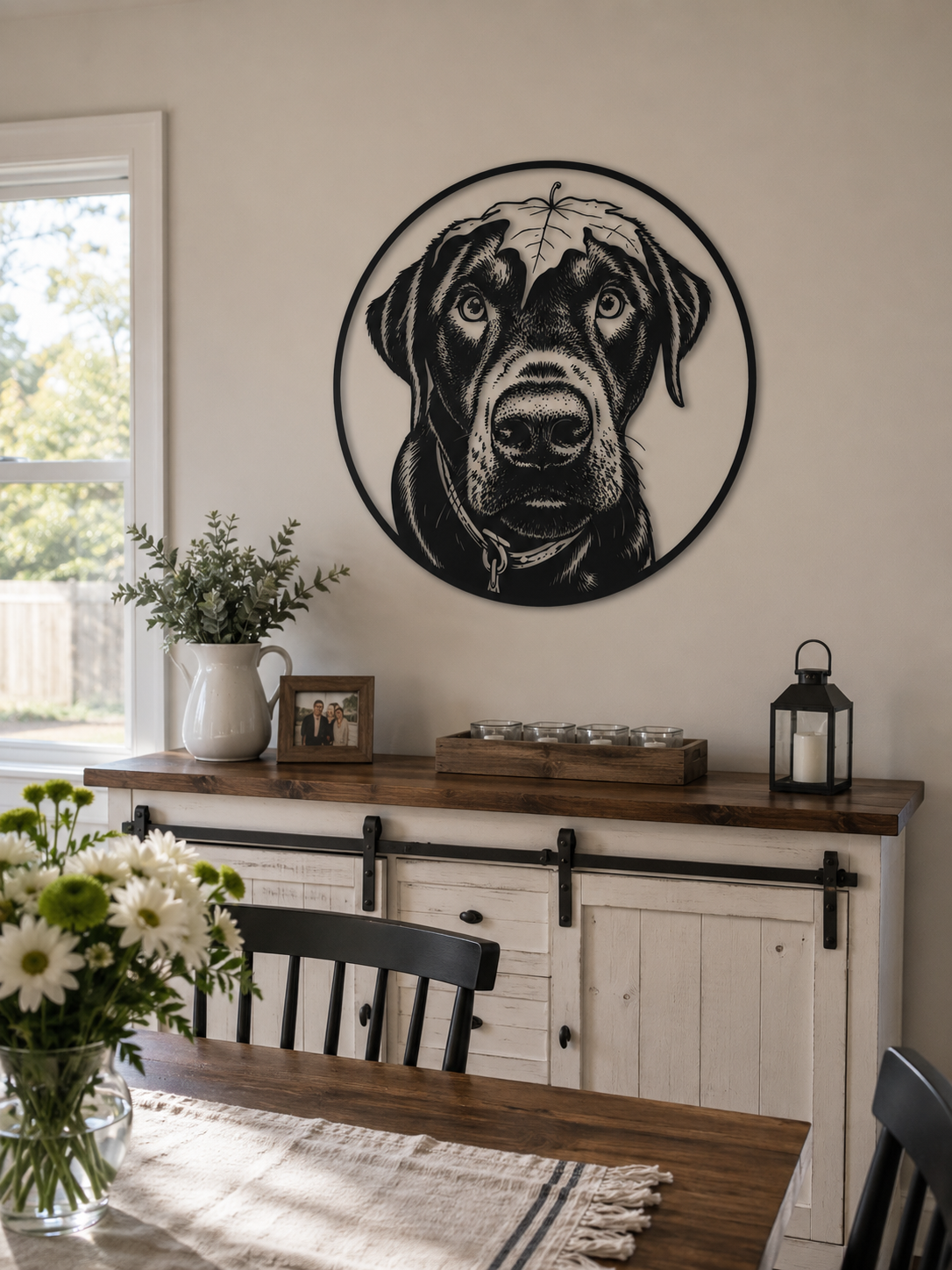 MetalPetCo custom pet portrait displayed in a customer home
