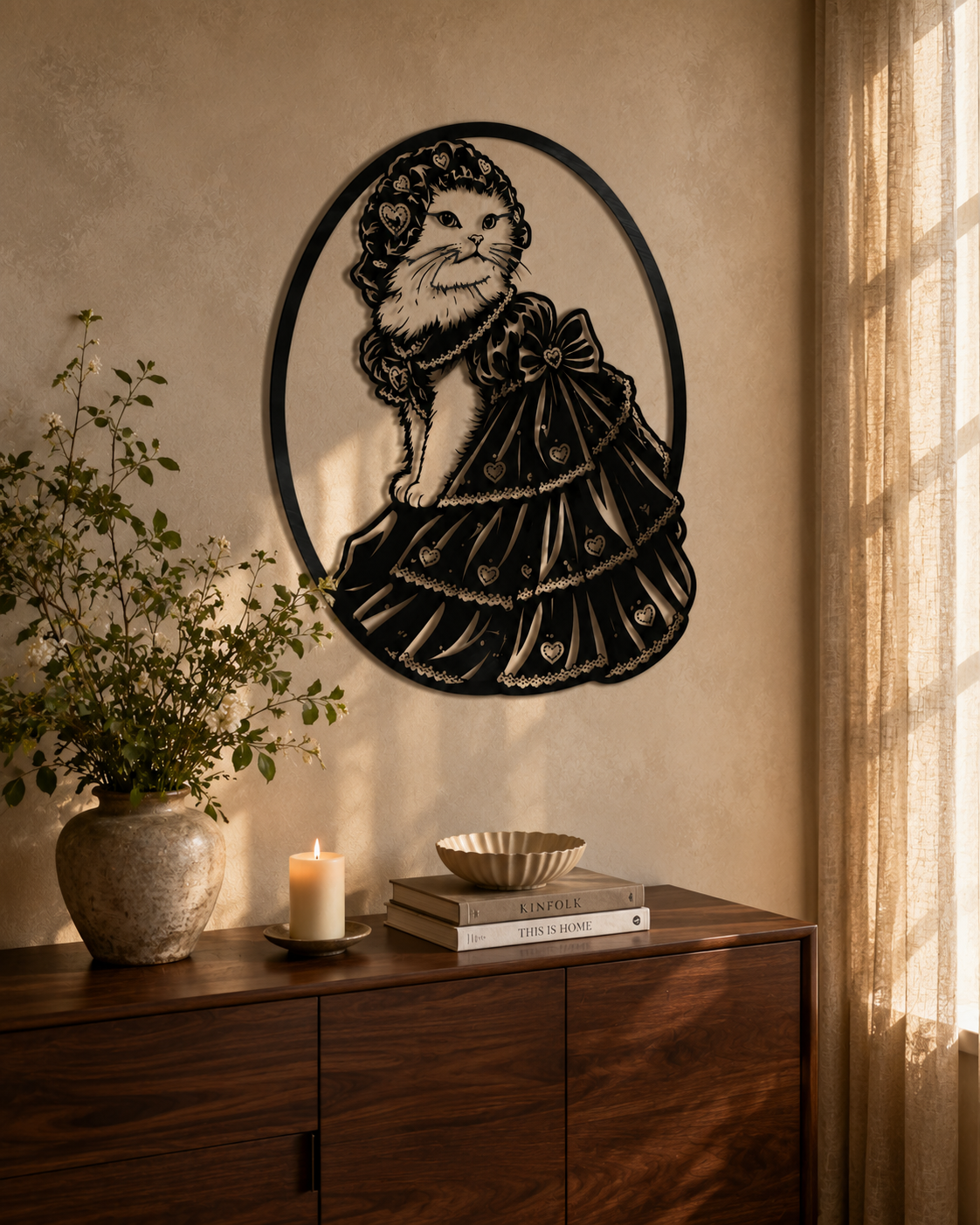 Custom pet portrait displayed in a warm home